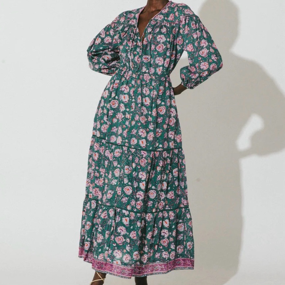New with tags Cleobella Grace Ankle Dress Color: Jade Floral Size: Small